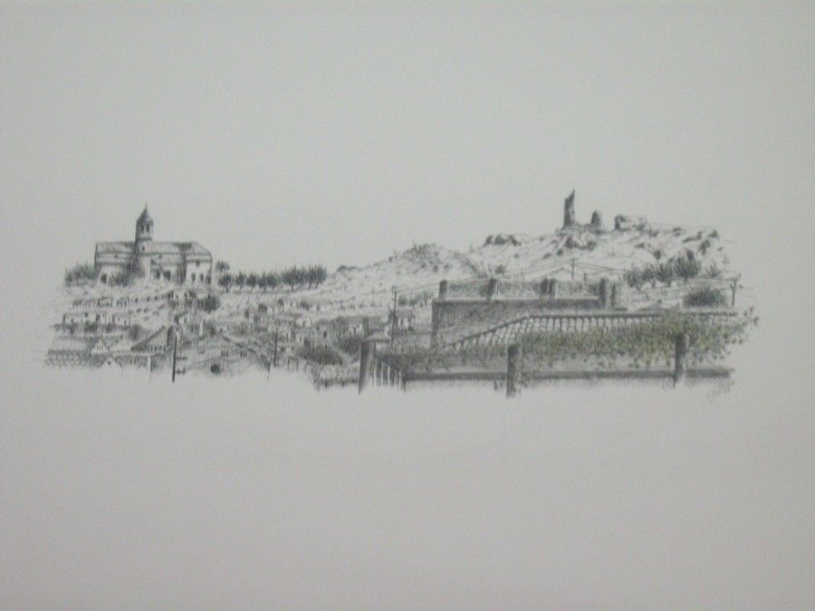 Vélez-Málaga, años 50 (Tinta y color 100 x 45 cm.)