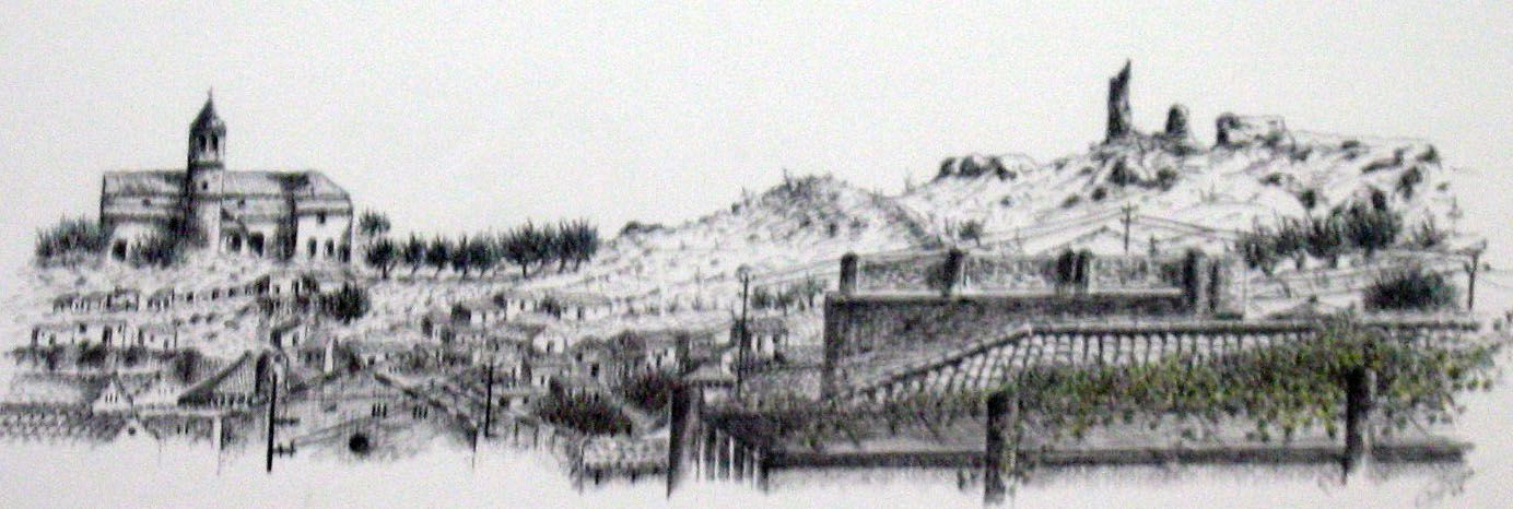 Vélez Málaga, años 50 (Tinta y color 100 x 45 cm.)