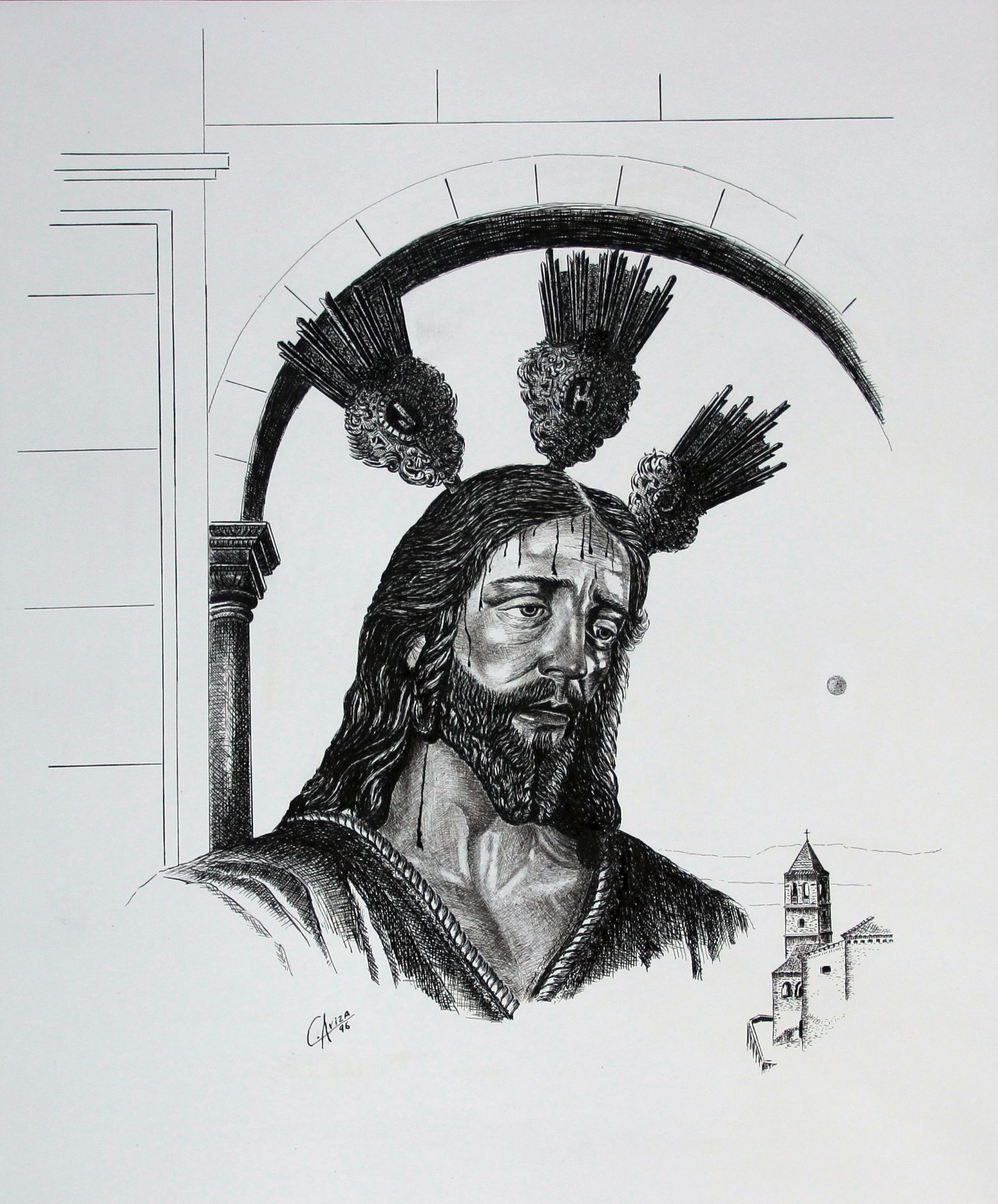 _plumilla_antologia_7_Cristo de la Sentencia Vélez-Málaga, (tinta 62x38 cm)._1996 (2)