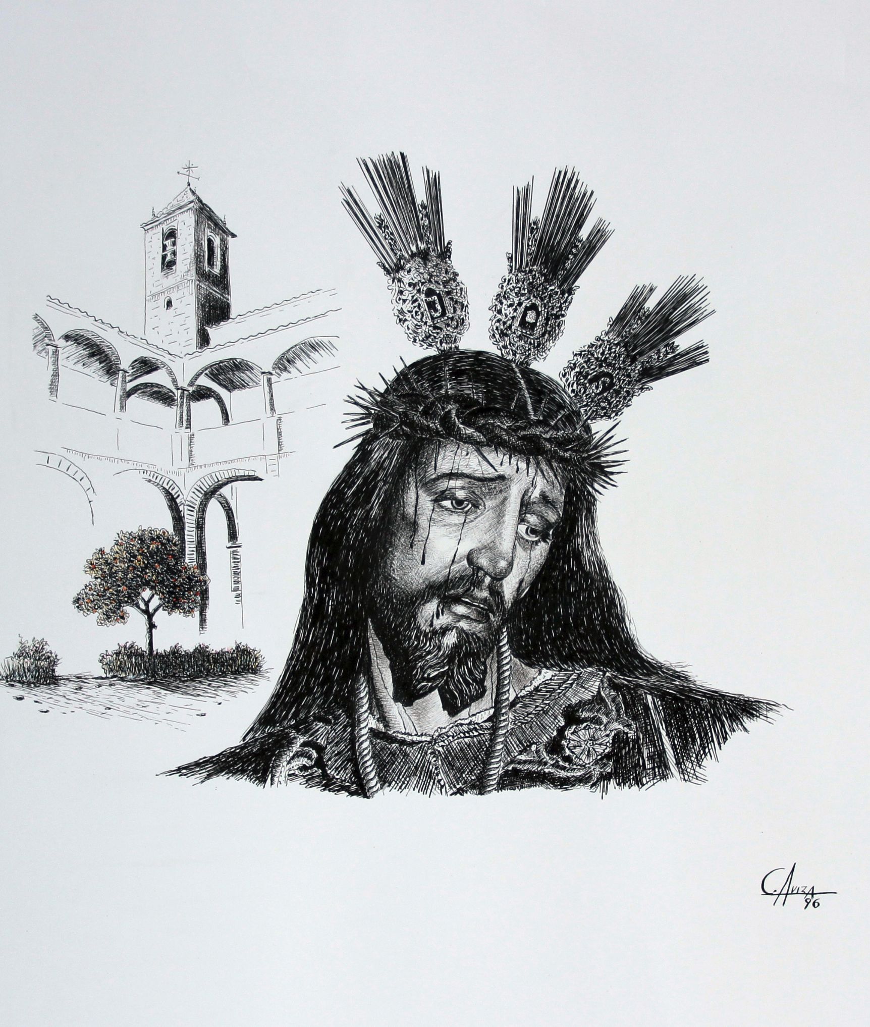 _plumilla_antologia_9_Cristo de la Humildad Vélez-Málaga, (tinta 62x38 cm.)_1996 (2)