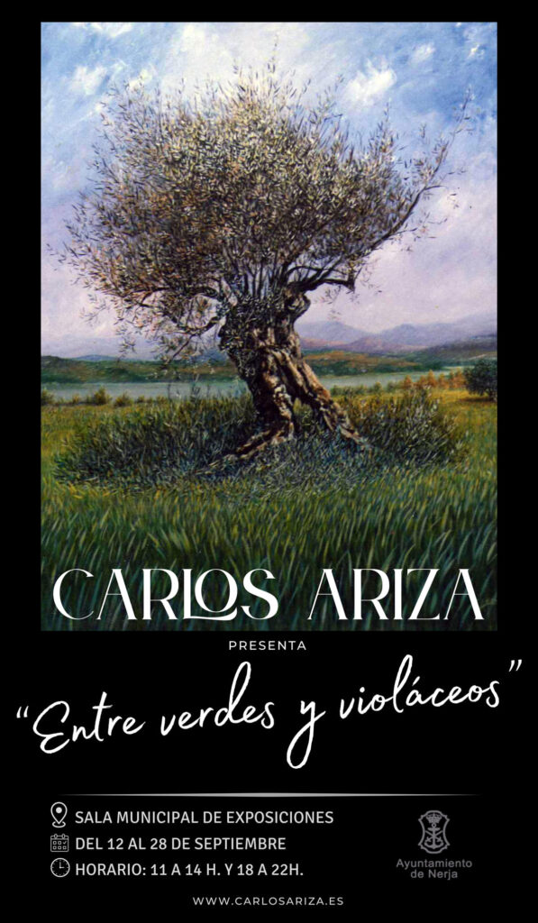 Cartel exposición Entre verdes y violáceos. Carlos Ariza Nerja 2025